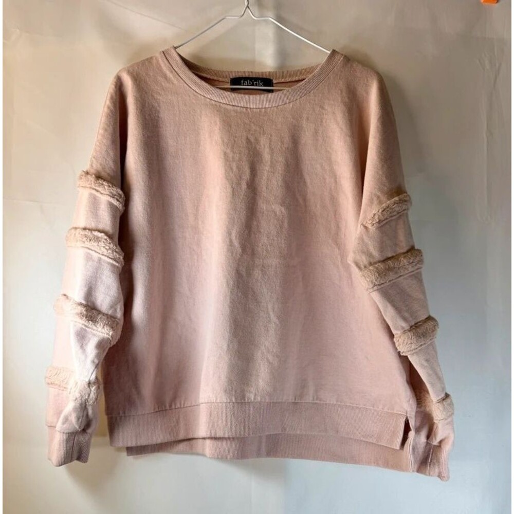 fab’rik Blush Pink Sherpa Trim Sleeve Sweatshirt Women’s Medium Boutique